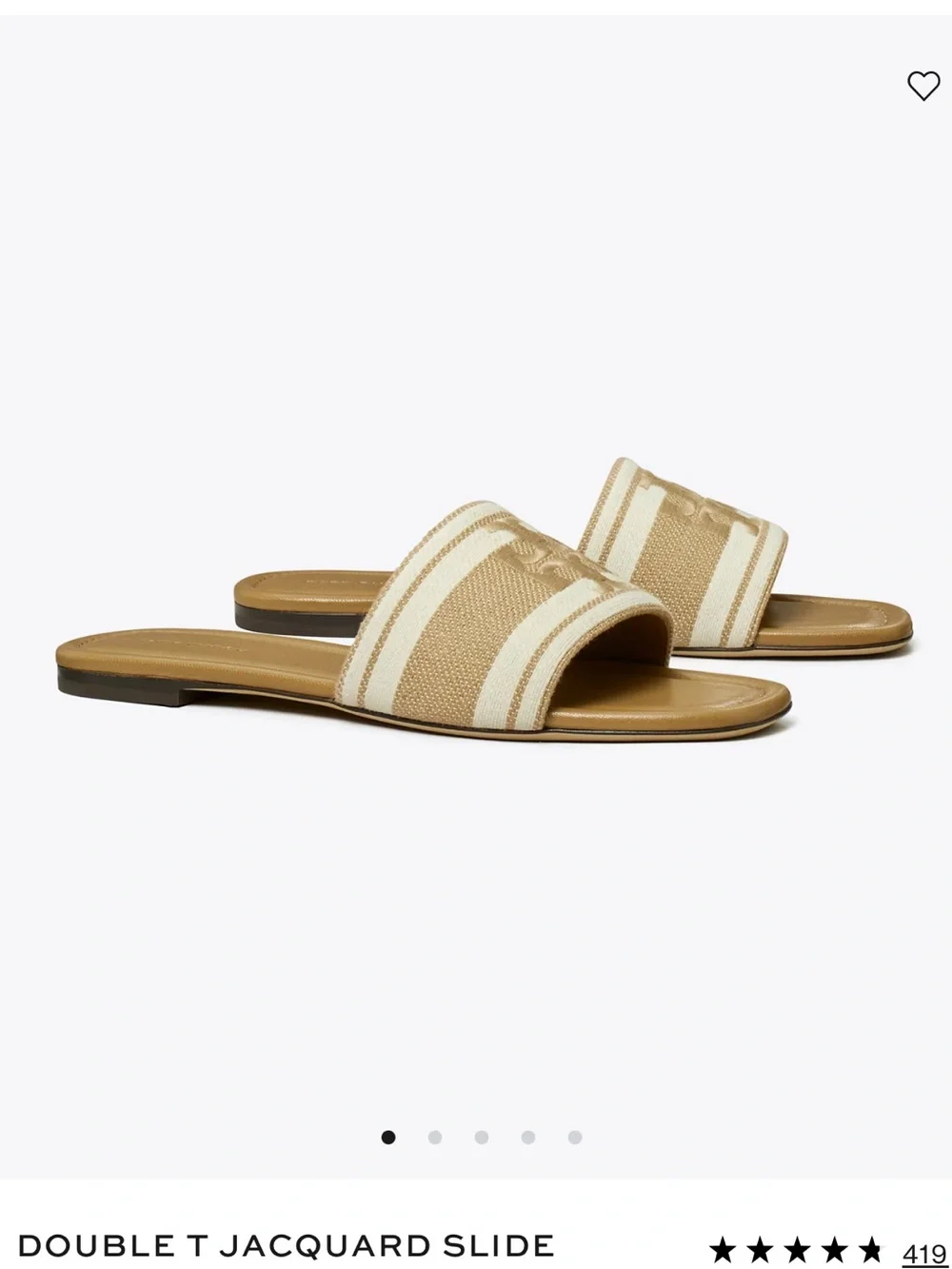 Tory Burch Cammello and Ash White Double-T Jacquard Slide Sandals